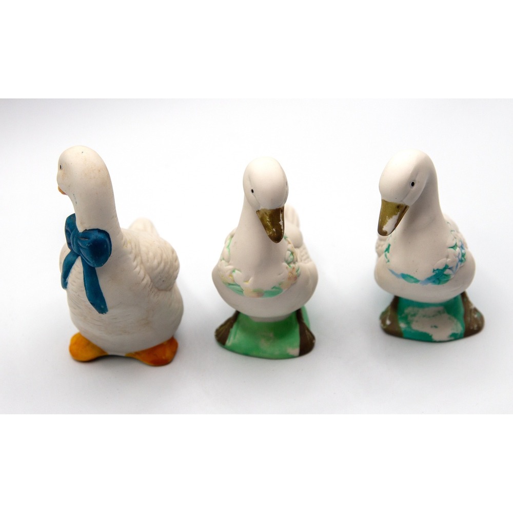 Vintage Bisque Porcelain Goose Ornament Blue Bow & Goose Salt Pepper Shaker - Picture 2 of 5